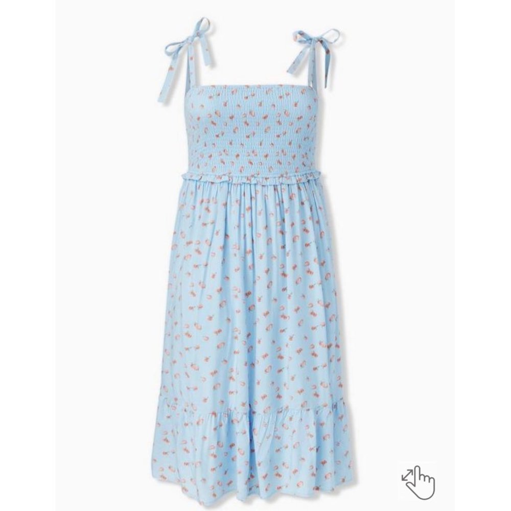 torrid Light Blue Peach patternMidi Dress with Tie Straps